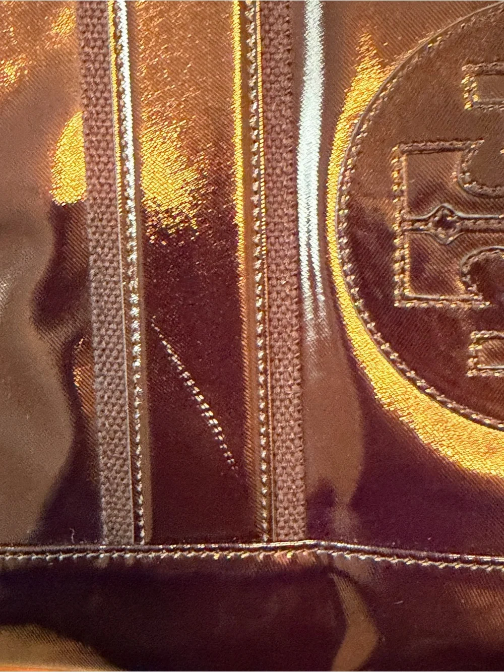 Tory Burch Black Patent Leather Logo Tote
